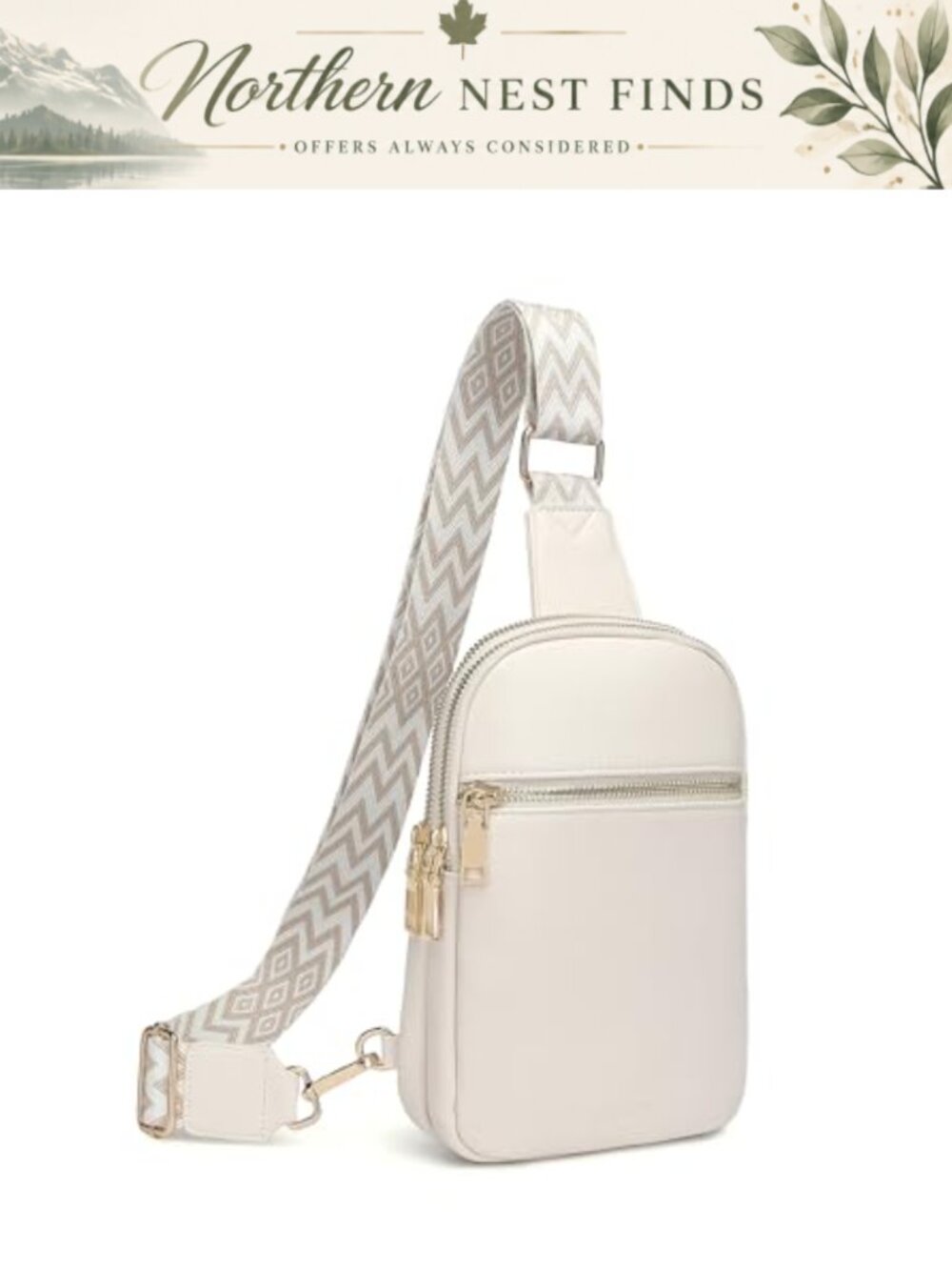 Anti Theft RFID Small Crossbody Sling Bag for Women, Beige-Gold Zipper